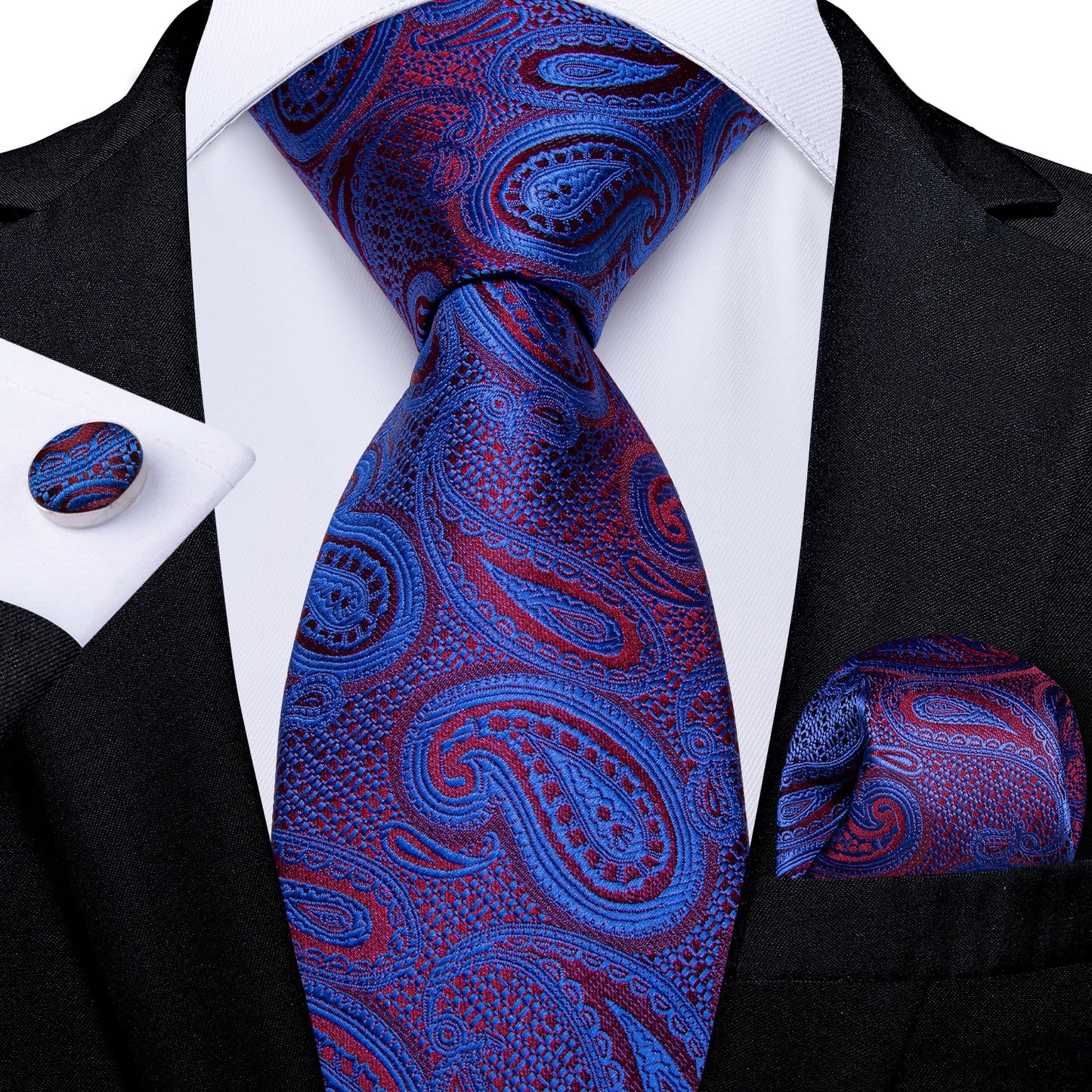 Men Tie Gold Blue Paisley Wedding Tie For Men Hanky Cufflinks Silk Men Tie Set Party Business Fashion DiBanGu Designer MJ-7249