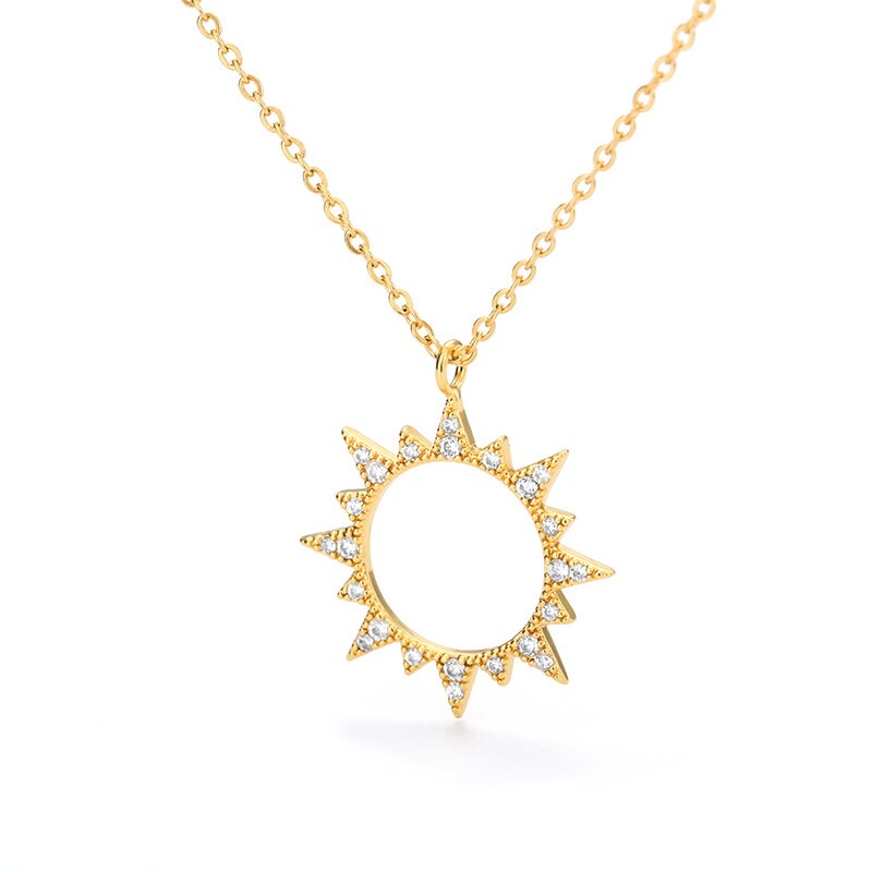 Women&#39;s Fashion Bling Crystal Sun Pendants Necklaces Boho Jewelry Sunburst Sunshine Pendants Necklaces Collares Mujer 2020