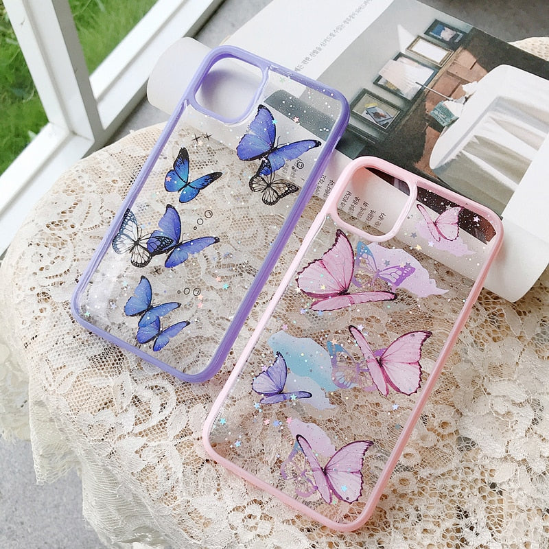 Butterfly Candy Glitter Phone Case For iPhone 11 12 13 14 Pro Max Mini XR XS Max 7 8 Plus X SE2022 Soft TPU Hard PC Back Bumper