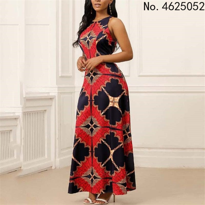 Clothes for Women Dashiki Print Dress European Clothing dress Bazin Rich Sleeveless Fashion Round Neck Maxi Vestido