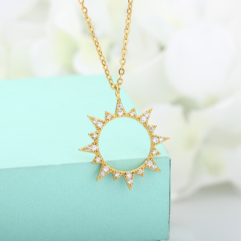 Women&#39;s Fashion Bling Crystal Sun Pendants Necklaces Boho Jewelry Sunburst Sunshine Pendants Necklaces Collares Mujer 2020