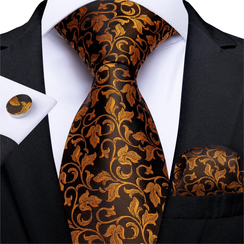 Men Tie Gold Blue Paisley Wedding Tie For Men Hanky Cufflinks Silk Men Tie Set Party Business Fashion DiBanGu Designer MJ-7249