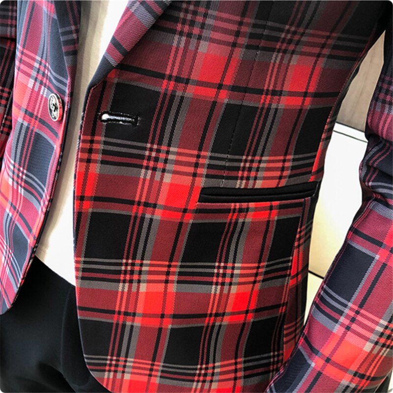 Men Blazer 2022 Spring New Colorblock Plaid Blazer Men Slim Casual Man Blazers Wedding Business Party Clothing Dress Men Coats