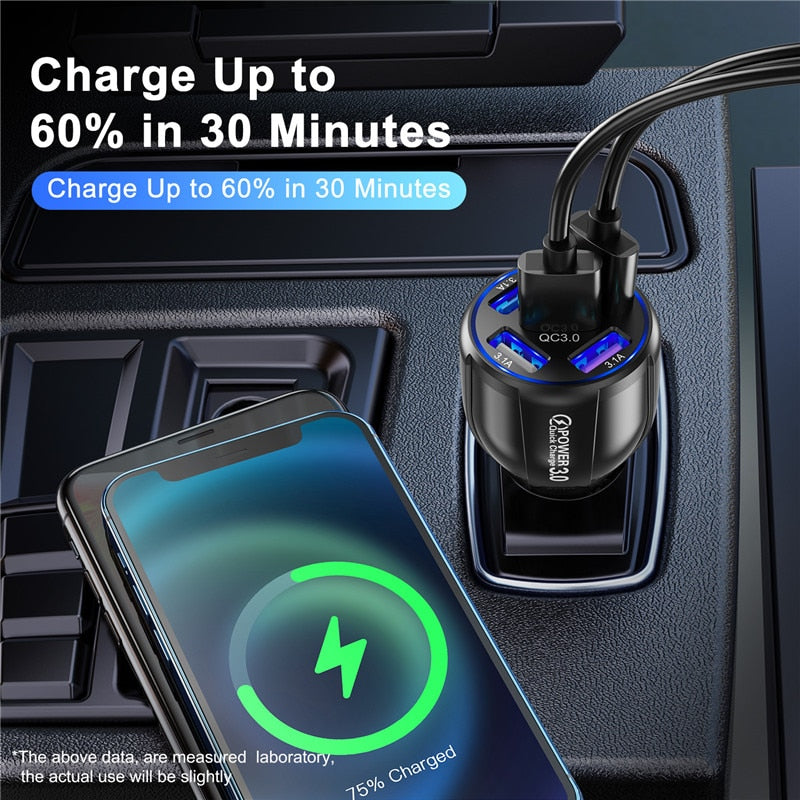 USLION 5 Port Fast Charging Car USB Charger For Xiaomi redmi note 10 pro Quick Charge 3.0 15A Charger Mobile Phone Charge in Car