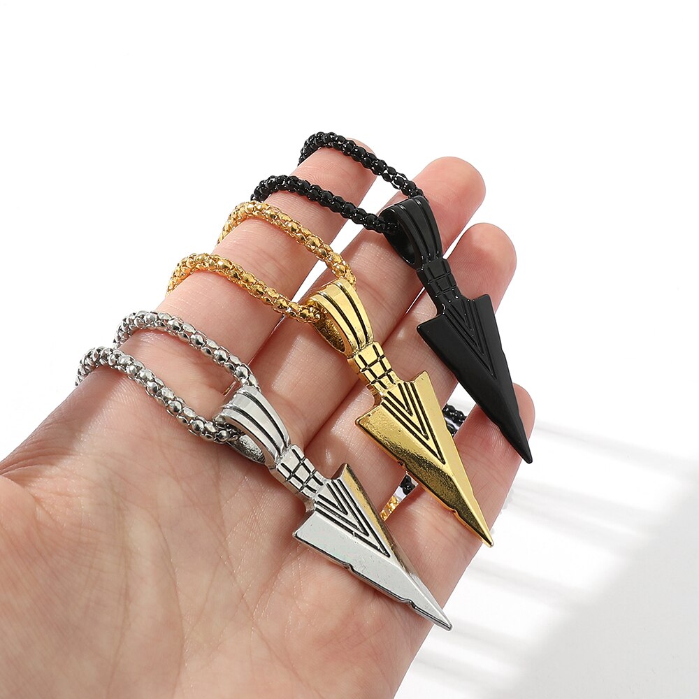 Trendy Arrow Triangle Men Pendant Necklace Stainless Stell Box Chain Necklace For Men Jewelry Gift