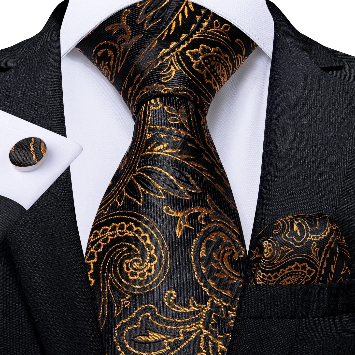 Men Tie Gold Blue Paisley Wedding Tie For Men Hanky Cufflinks Silk Men Tie Set Party Business Fashion DiBanGu Designer MJ-7249