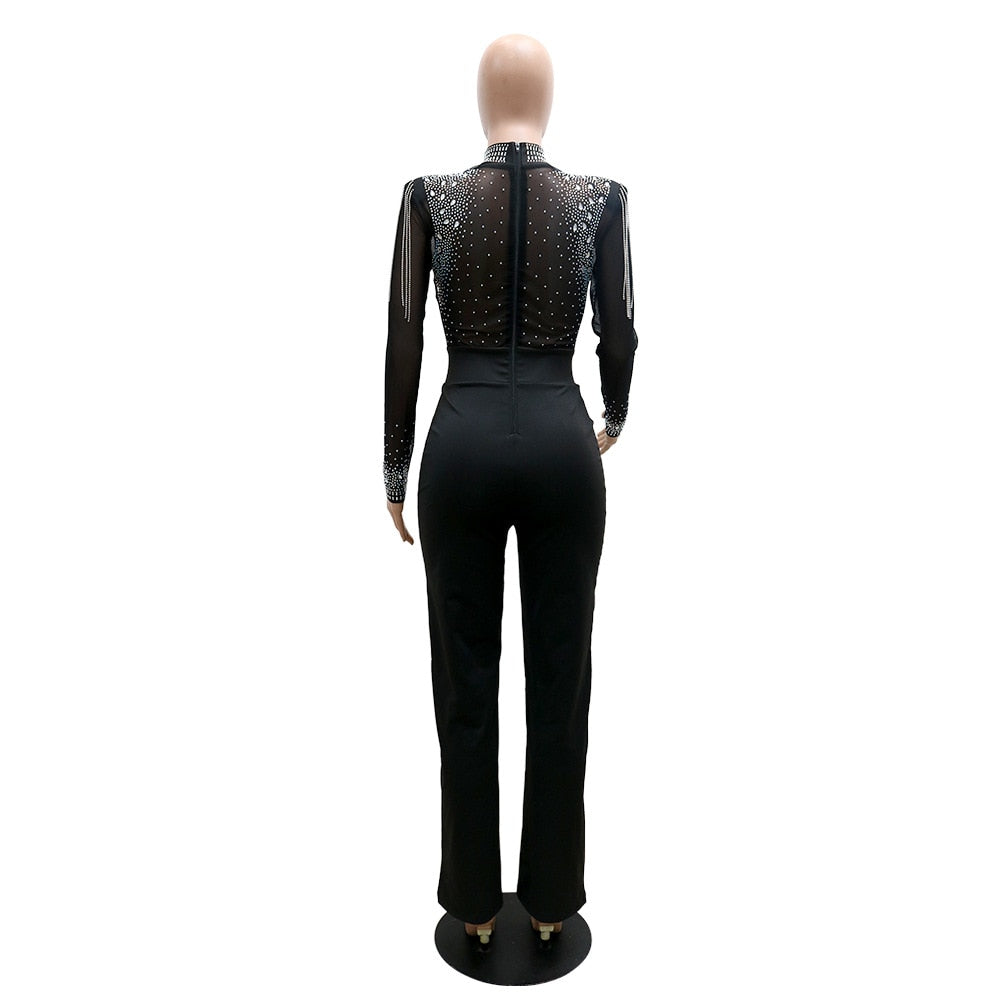 Sexy Jumpsuits 2022 New Arrivals Women Transparent Diamond Tassel High Waisted Elegant Evening Night Party Club Rompers Jumpsuit