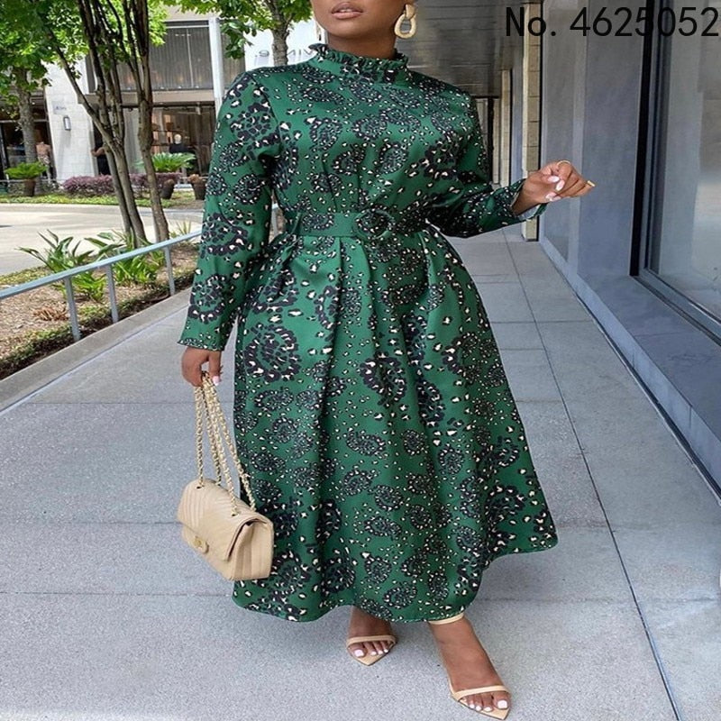 New Fashion African Dresses For Women 2022 Autumn Winter Dashiki Africa Long Sleeve Style Print Rich Bazin Dashiki Maix Dresses