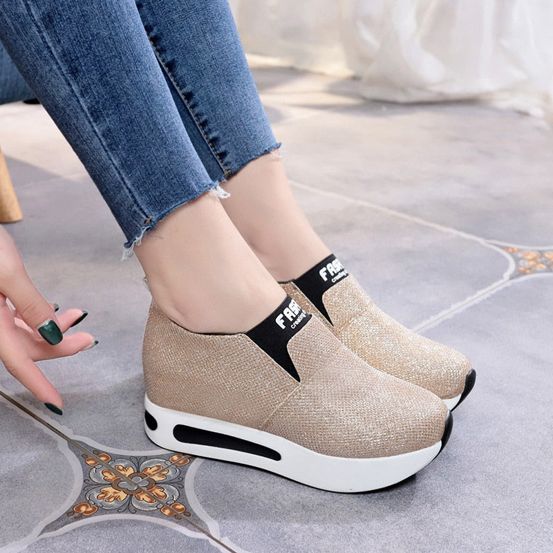 Women Shoes Ladies Flat Thick Bottom Shoes Slip on Ankle Boots Casual Platform Sport Shoes 2021 New