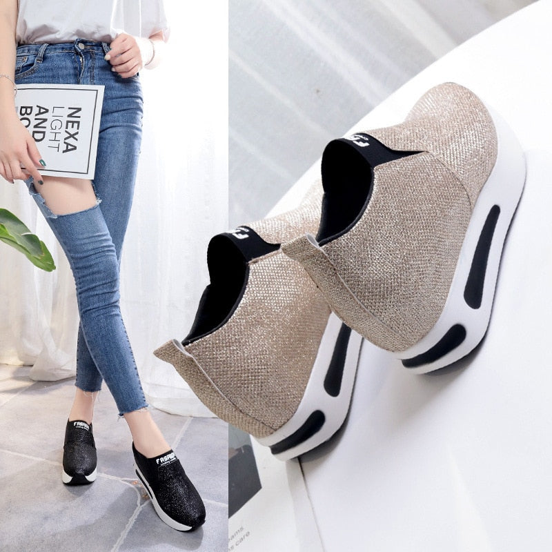 Women Shoes Ladies Flat Thick Bottom Shoes Slip on Ankle Boots Casual Platform Sport Shoes 2021 New