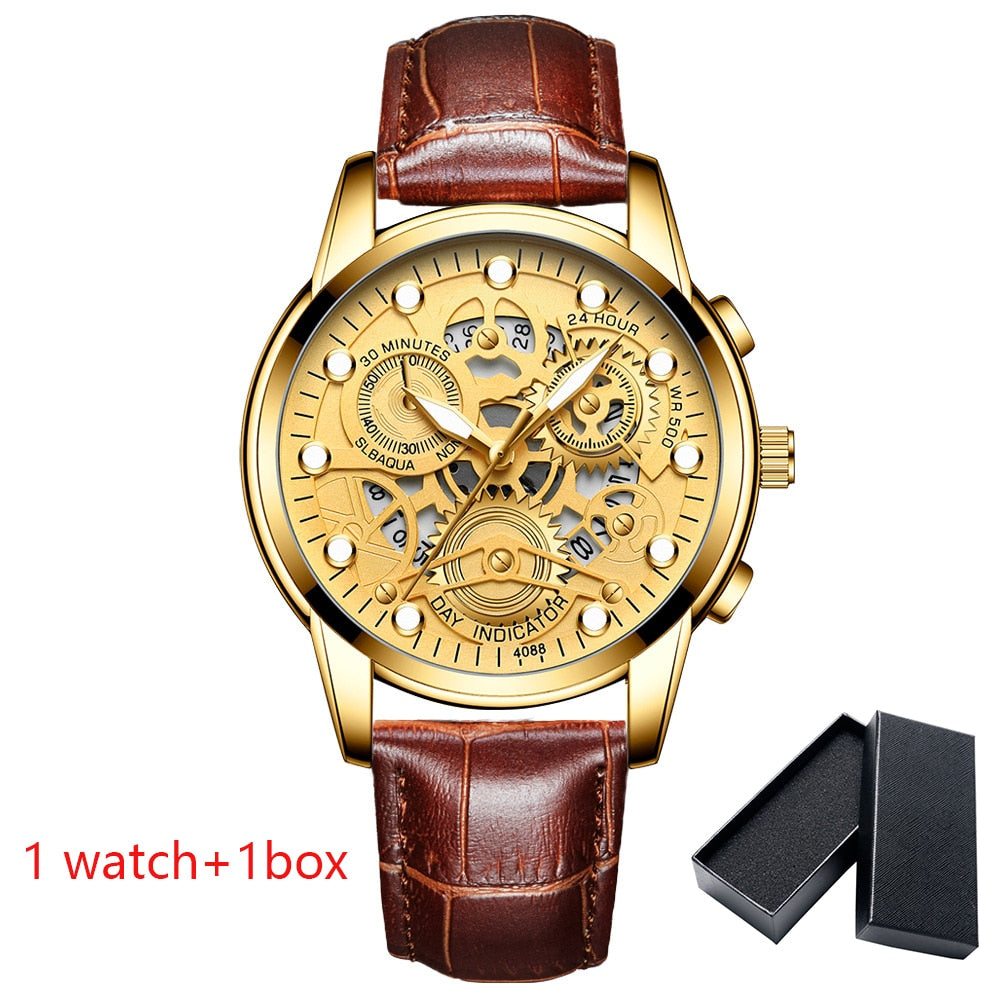 Watch Men Skeleton Automatic quartz Watch Gold Skeleton Vintage Man Watchwrist watches for men