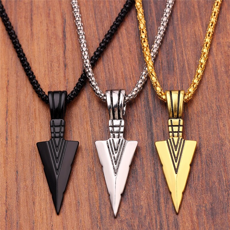 Trendy Arrow Triangle Men Pendant Necklace Stainless Stell Box Chain Necklace For Men Jewelry Gift