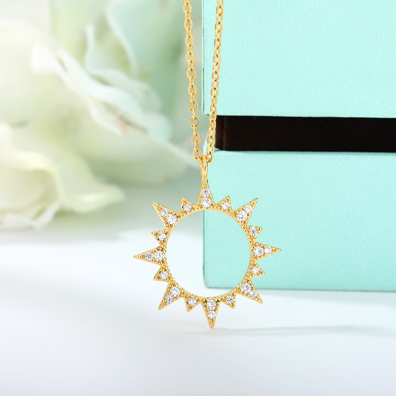 Women&#39;s Fashion Bling Crystal Sun Pendants Necklaces Boho Jewelry Sunburst Sunshine Pendants Necklaces Collares Mujer 2020