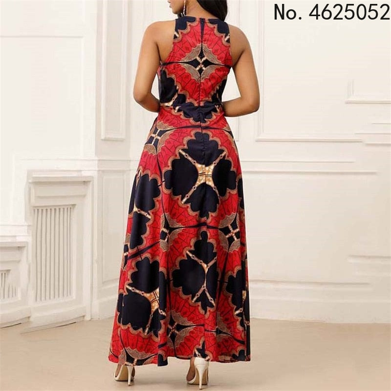 Clothes for Women Dashiki Print Dress European Clothing dress Bazin Rich Sleeveless Fashion Round Neck Maxi Vestido