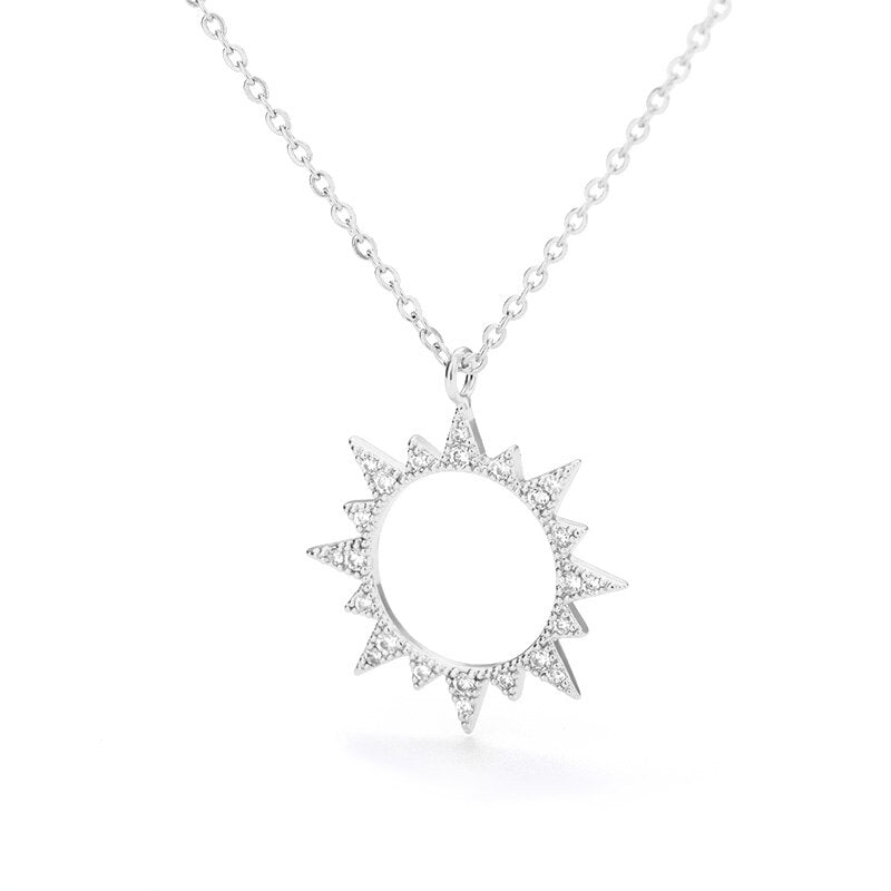 Women&#39;s Fashion Bling Crystal Sun Pendants Necklaces Boho Jewelry Sunburst Sunshine Pendants Necklaces Collares Mujer 2020