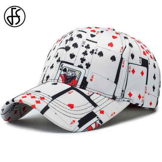 FS 2022 Vintage White Poker Print Baseball Caps For Men Women Brand Snapback Designer Cap Streetwear Bone Trucker Hat Casquette