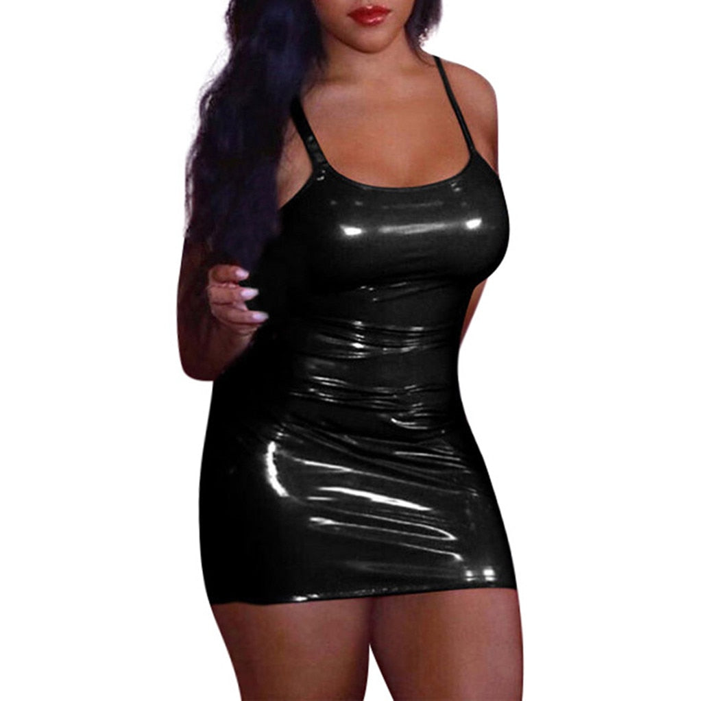 Soft Faux Leather Bodycon Night Club Dress