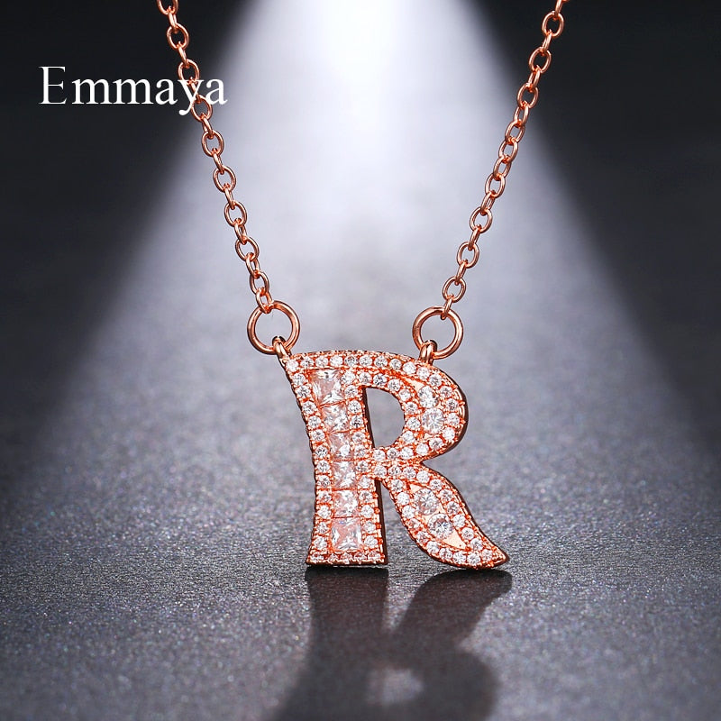 Emmaya Letters Chain Pendants Necklaces Women&#39;s Zircon Hip Hop Jewelry With Gold Color Tennis Chain Party Wedding Gift