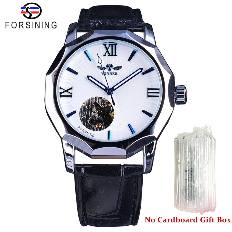 Winner Blue Ocean Geometry Design Transparent Skeleton Dial Mens Watch Top Brand Luxury Automatic Fashion Mechanical Watch Clock