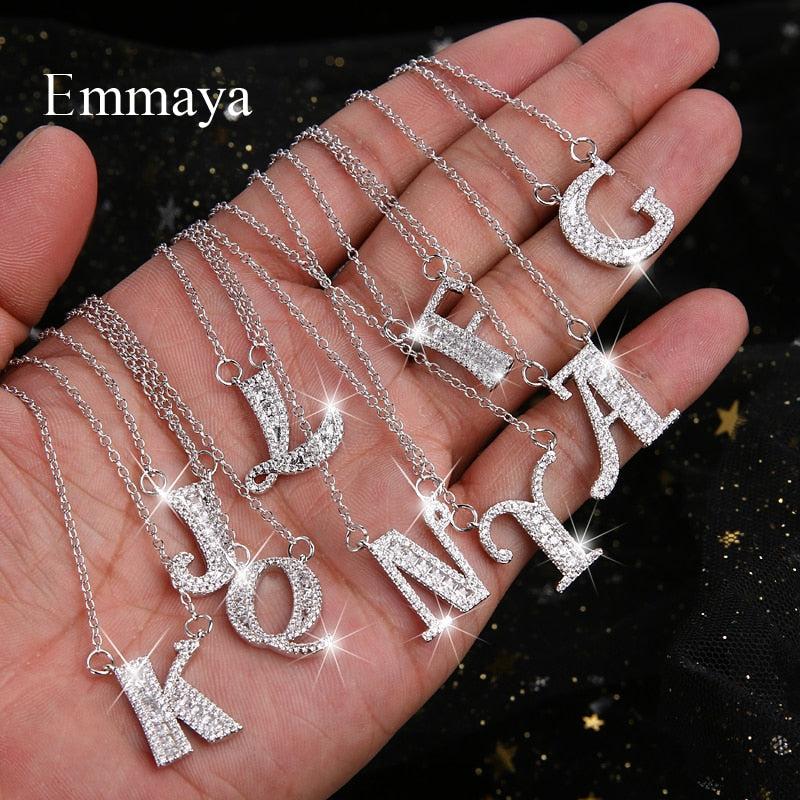 Emmaya Letters Chain Pendants Necklaces Women&#39;s Zircon Hip Hop Jewelry With Gold Color Tennis Chain Party Wedding Gift