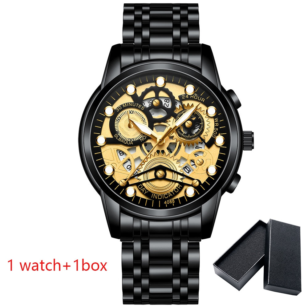 Watch Men Skeleton Automatic quartz Watch Gold Skeleton Vintage Man Watchwrist watches for men