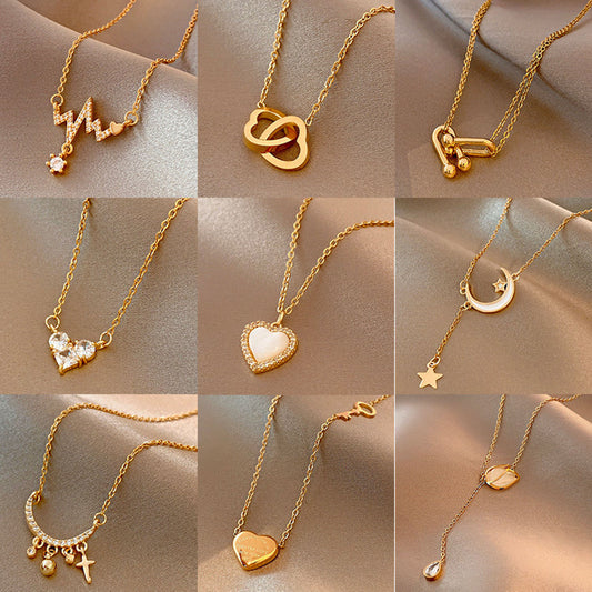 Classic Gold Color Stainless Steel Necklace For Women Jewelry Limited Pearl Beads Heart Pendant Necklace Birthday Gift