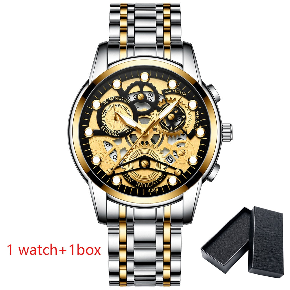 Watch Men Skeleton Automatic quartz Watch Gold Skeleton Vintage Man Watchwrist watches for men