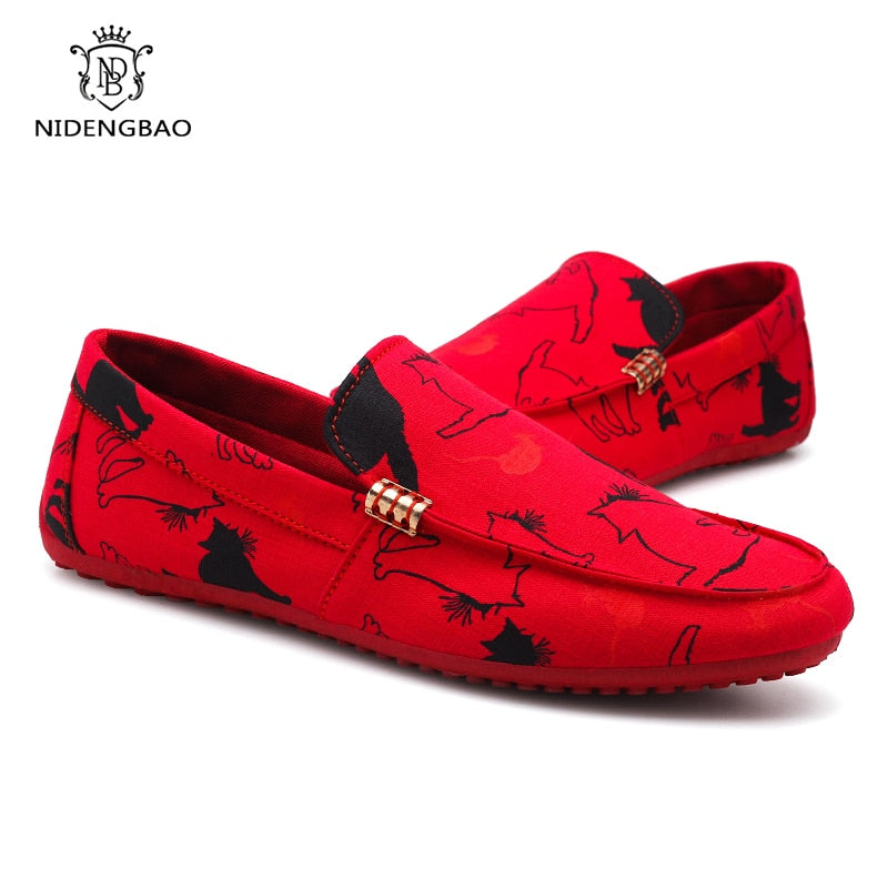 Summer Peas Shoes Men Slip on Men Loafers Moccasins Fashion Men Flats Shoes Cartoon Cat Casual Driving Shoes Men Zapatos Hombre