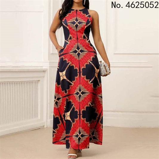 Clothes for Women Dashiki Print Dress European Clothing dress Bazin Rich Sleeveless Fashion Round Neck Maxi Vestido