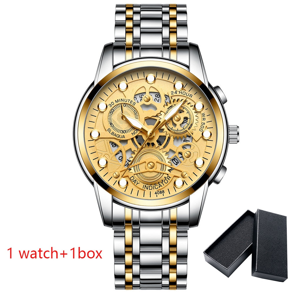 Watch Men Skeleton Automatic quartz Watch Gold Skeleton Vintage Man Watchwrist watches for men