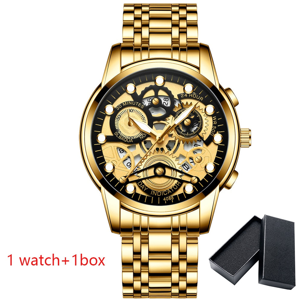 Watch Men Skeleton Automatic quartz Watch Gold Skeleton Vintage Man Watchwrist watches for men