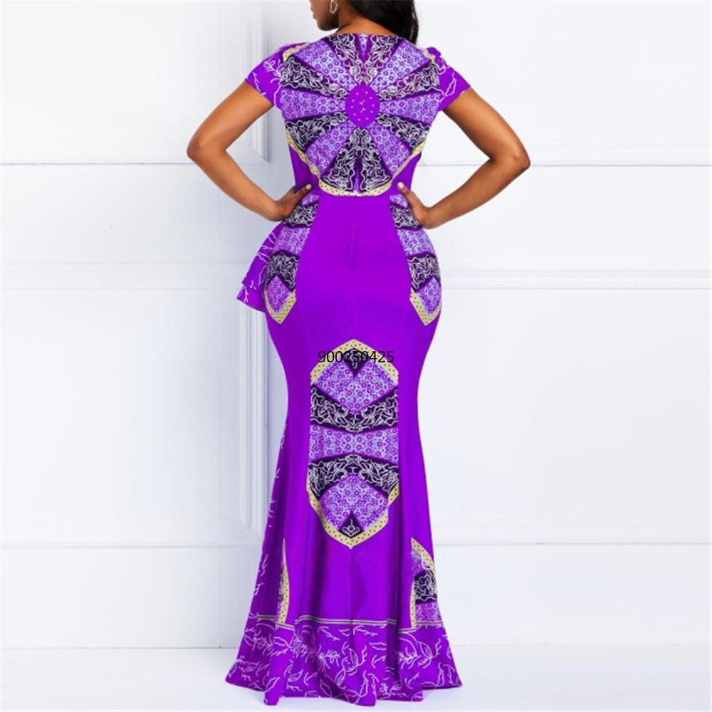 News Ankara Style Clothes for Women Party Robe African Dresses Plus Size Clothing Fashion Print Square Neck Ruffle Long Skirt