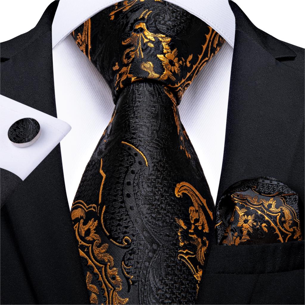 Men Tie Gold Blue Paisley Wedding Tie For Men Hanky Cufflinks Silk Men Tie Set Party Business Fashion DiBanGu Designer MJ-7249