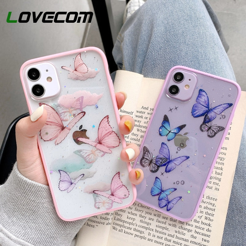 Butterfly Candy Glitter Phone Case For iPhone 11 12 13 14 Pro Max Mini XR XS Max 7 8 Plus X SE2022 Soft TPU Hard PC Back Bumper