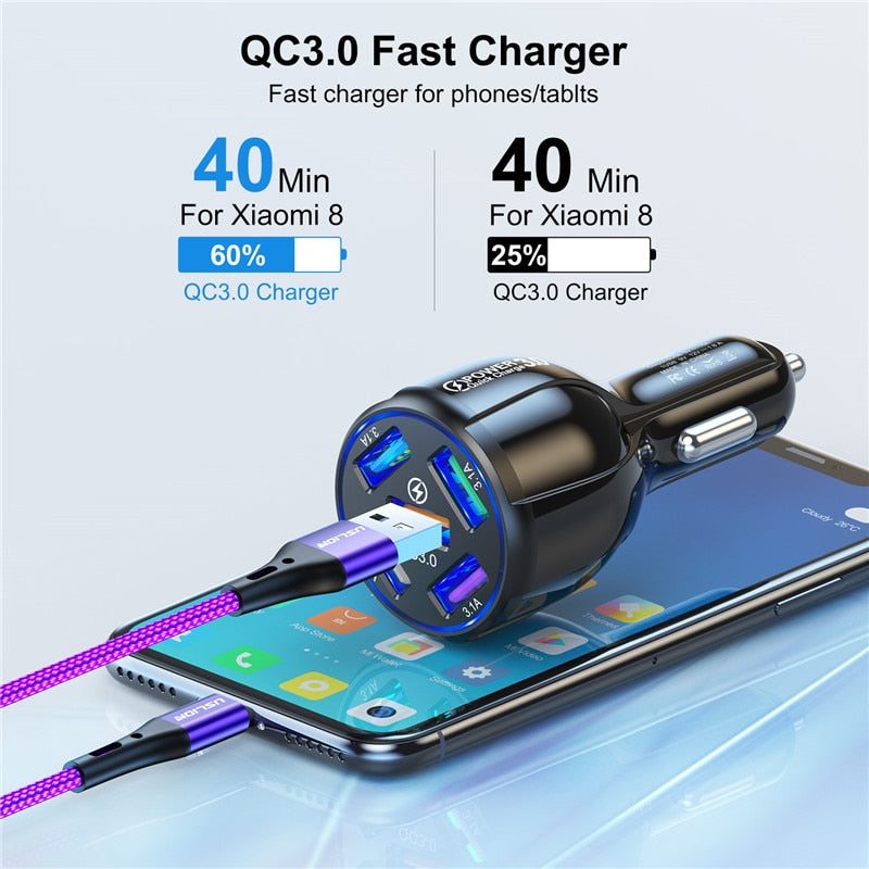 USLION 5 Port Fast Charging Car USB Charger For Xiaomi redmi note 10 pro Quick Charge 3.0 15A Charger Mobile Phone Charge in Car