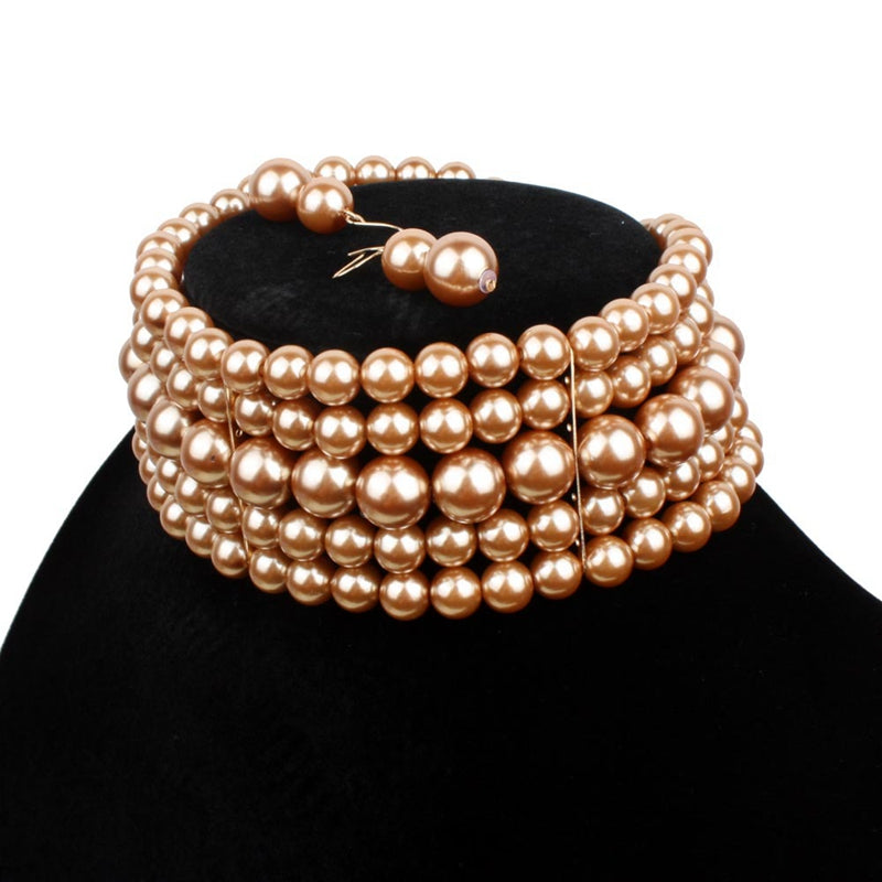 Fashion Multi-Layer Earrings Bridal Banquet Necklace Pearl