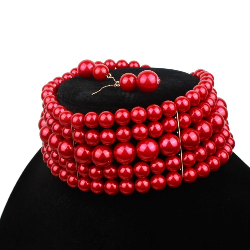 Fashion Multi-Layer Earrings Bridal Banquet Necklace Pearl