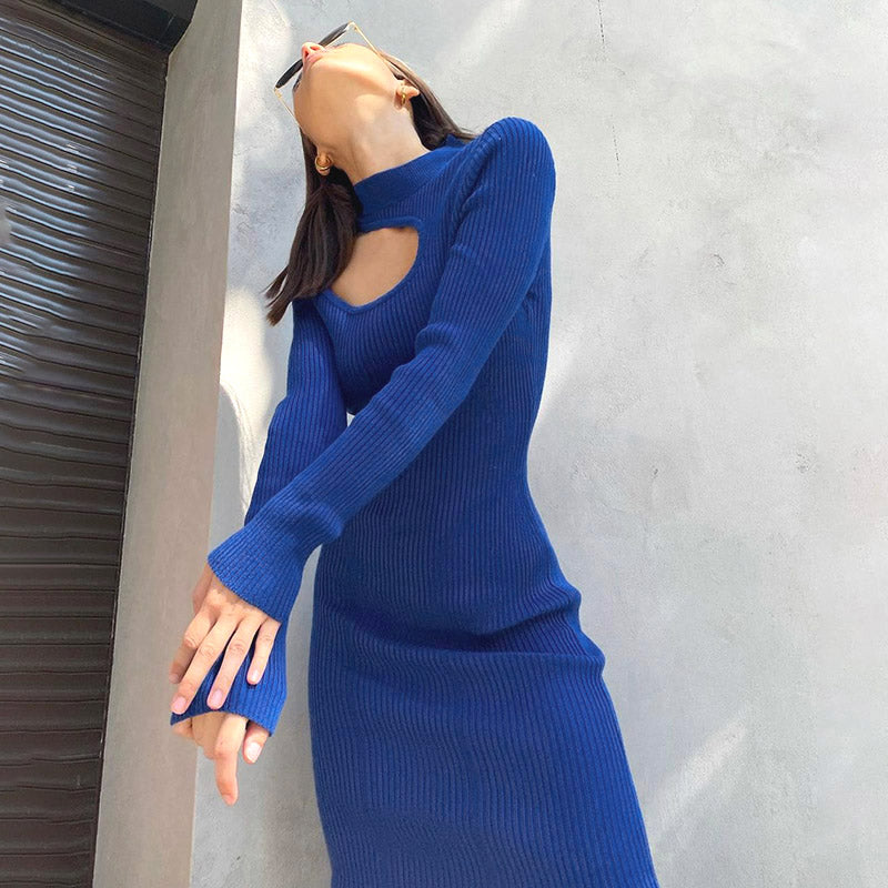 Instahot Long-Sleeve Hollow-out Stretch Knit Dress