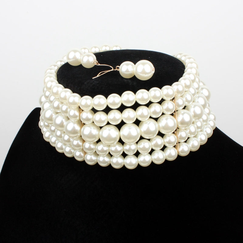 Fashion Multi-Layer Earrings Bridal Banquet Necklace Pearl