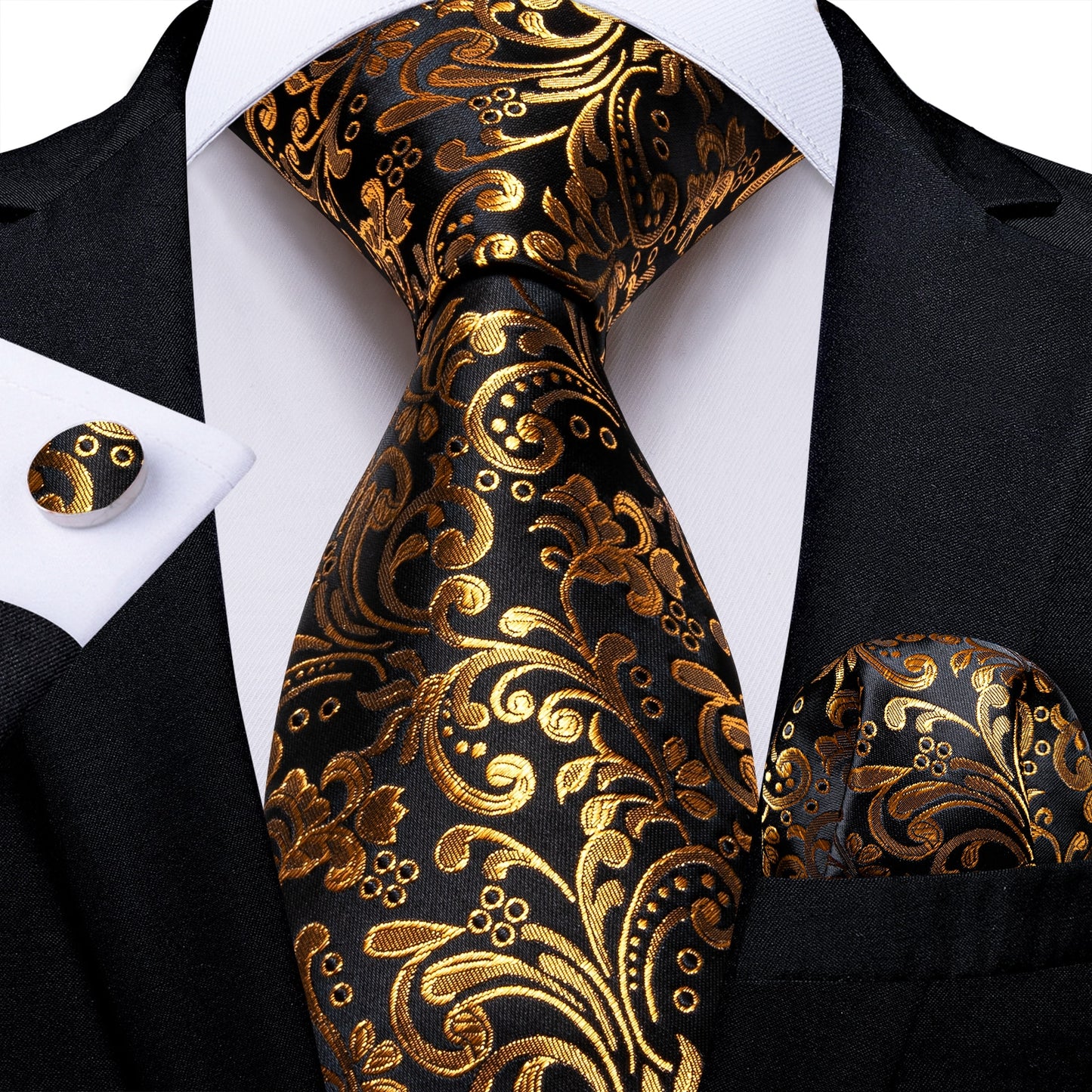 Men Tie Gold Blue Paisley Wedding Tie For Men Hanky Cufflinks Silk Men Tie Set Party Business Fashion DiBanGu Designer MJ-7249