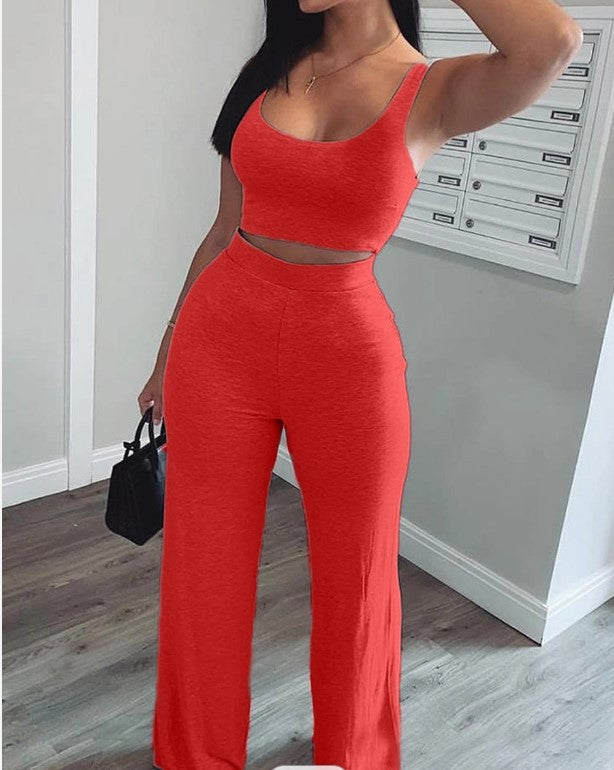 Women Two Piece Set Star Print Crop Short Tank &amp; Long Pants Suits O-neck Crop Top Sweatpants Women&#39;s Clothing Summer 2022