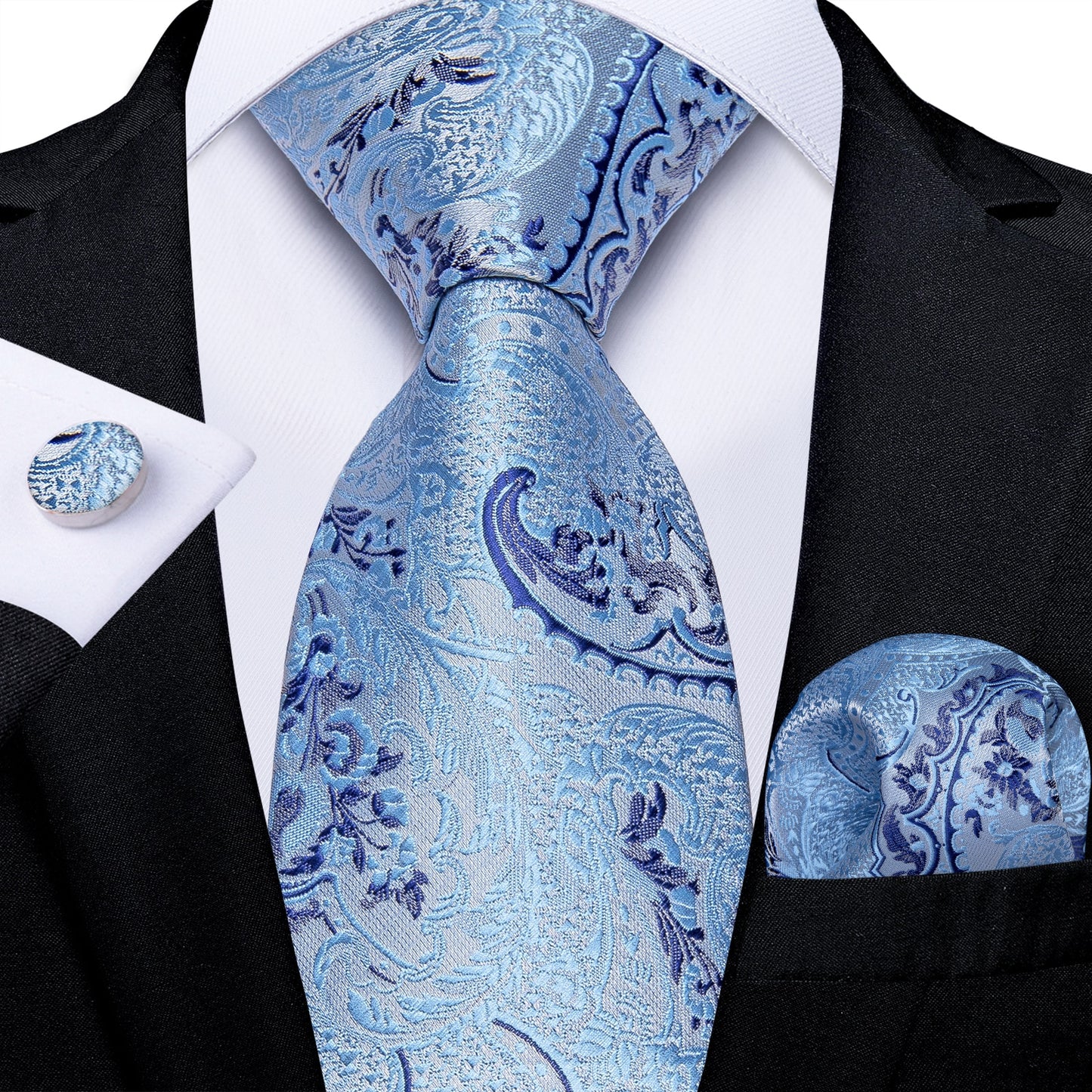 Men Tie Gold Blue Paisley Wedding Tie For Men Hanky Cufflinks Silk Men Tie Set Party Business Fashion DiBanGu Designer MJ-7249