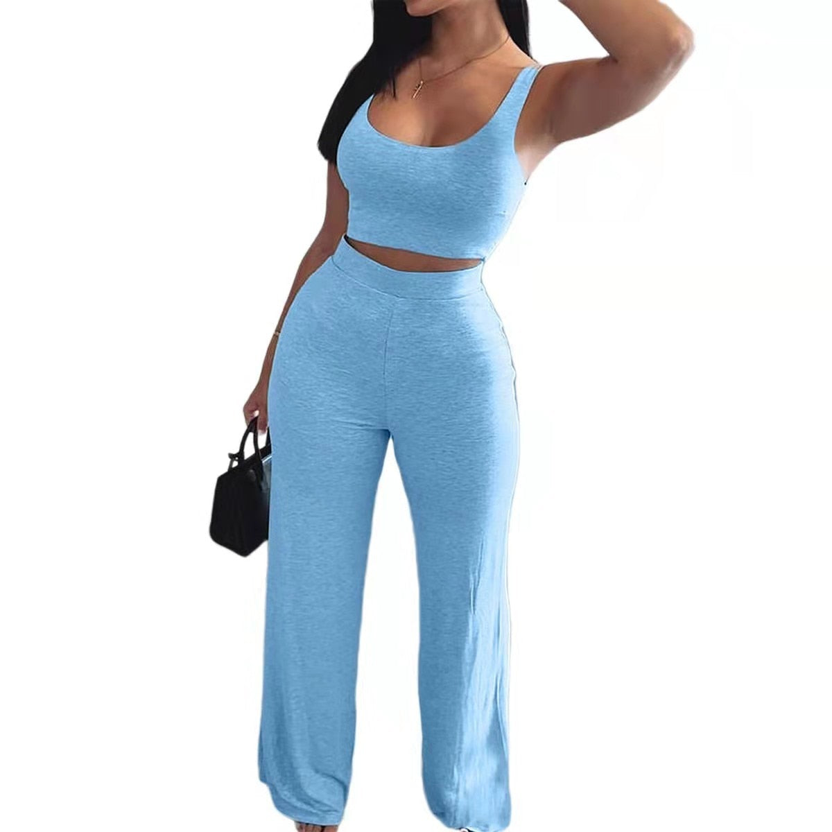 Women Two Piece Set Star Print Crop Short Tank &amp; Long Pants Suits O-neck Crop Top Sweatpants Women&#39;s Clothing Summer 2022