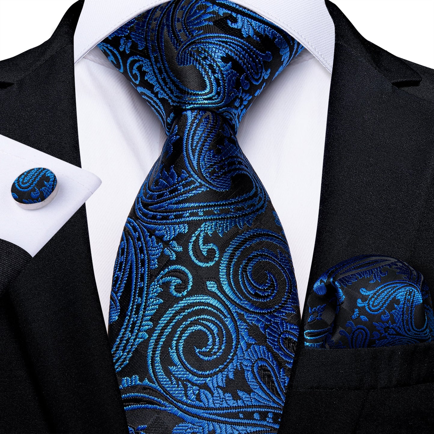 Men Tie Gold Blue Paisley Wedding Tie For Men Hanky Cufflinks Silk Men Tie Set Party Business Fashion DiBanGu Designer MJ-7249