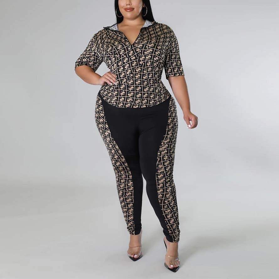 Pants Sets for Plus Size Women 2022 Geometric Printed Blouse &amp; Long Trousers Fashion Skinny Two Pieces Matching Sets Clothes New