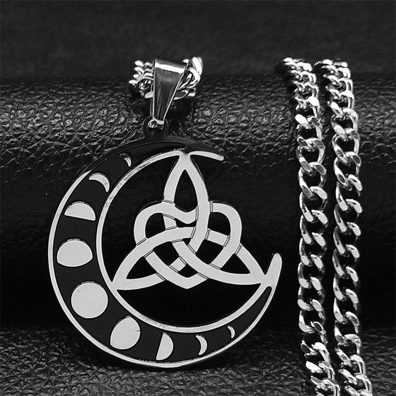 Viking Witch Celtic Knot Pendant Necklace Stainless Steel Men Chain Odin Gothic Necklace Protection Amulet Jewelry nudo de bruj