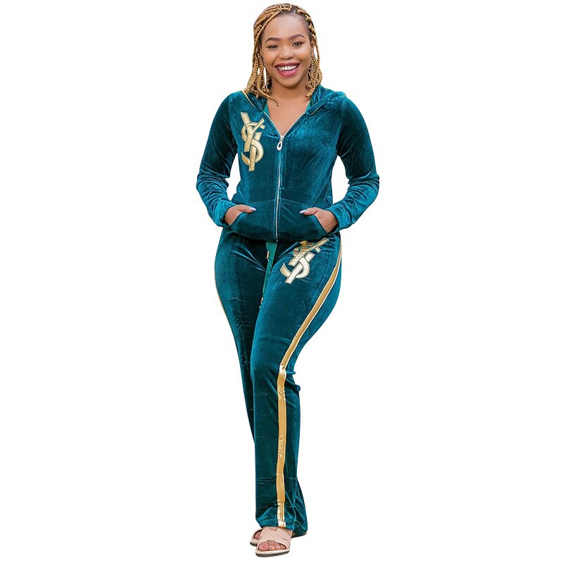 African Dashiki Velvet Two Piece Sets Women Tops And Skinny Pants Matching Sets Fashion Letter Print Tracksuit Africa Women Sets