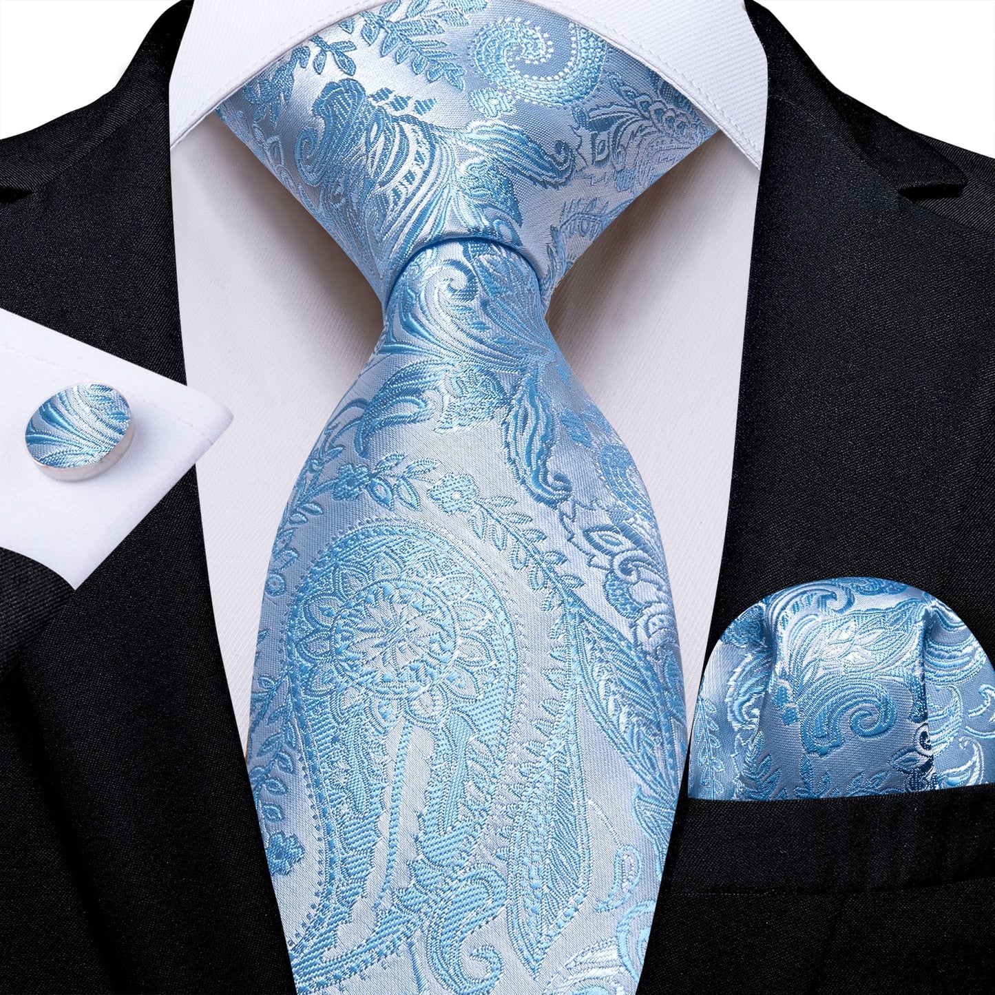 Men Tie Gold Blue Paisley Wedding Tie For Men Hanky Cufflinks Silk Men Tie Set Party Business Fashion DiBanGu Designer MJ-7249