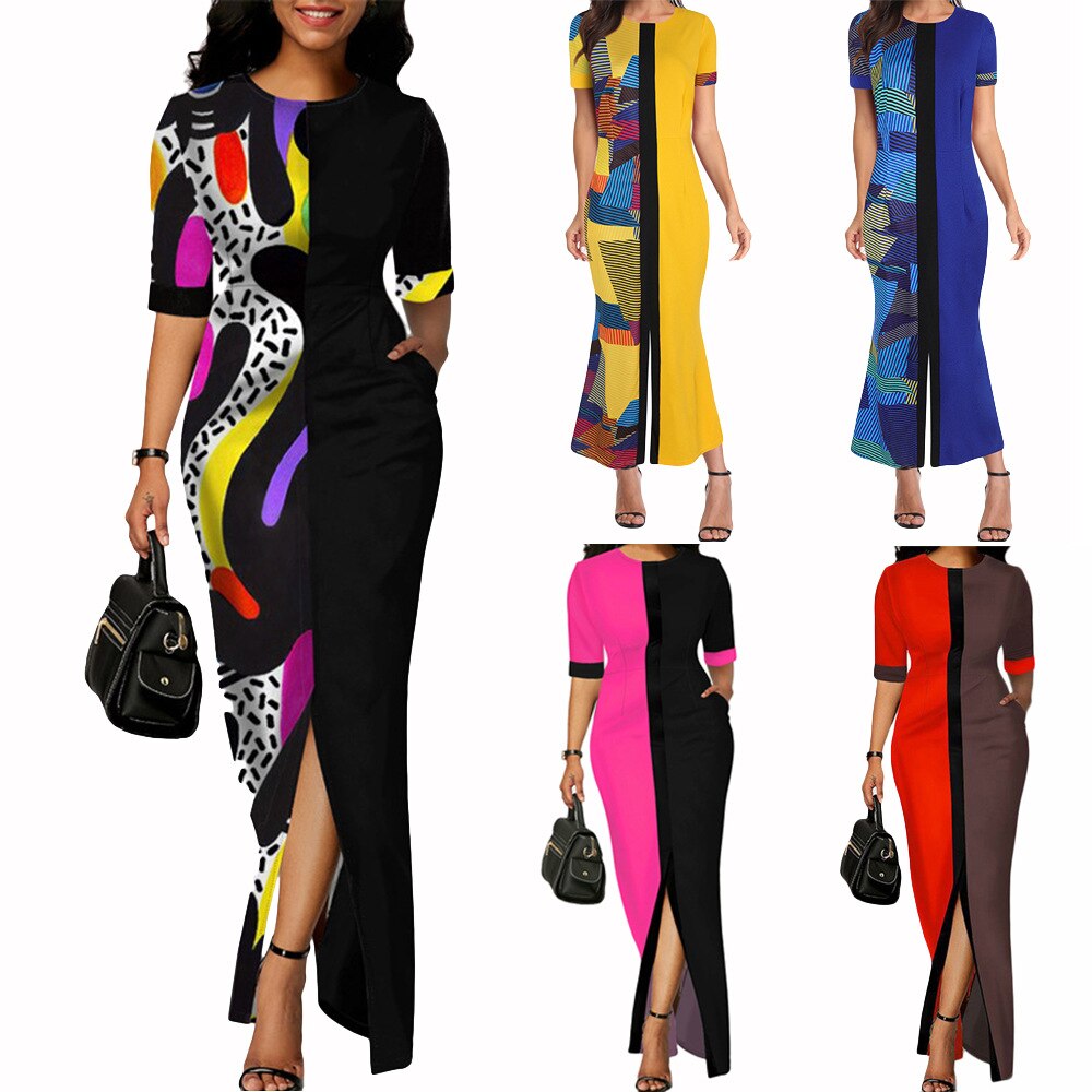 African Dresses for Women 2022 Summer African Women Short Sleeve Long Dress African Clothes for Women