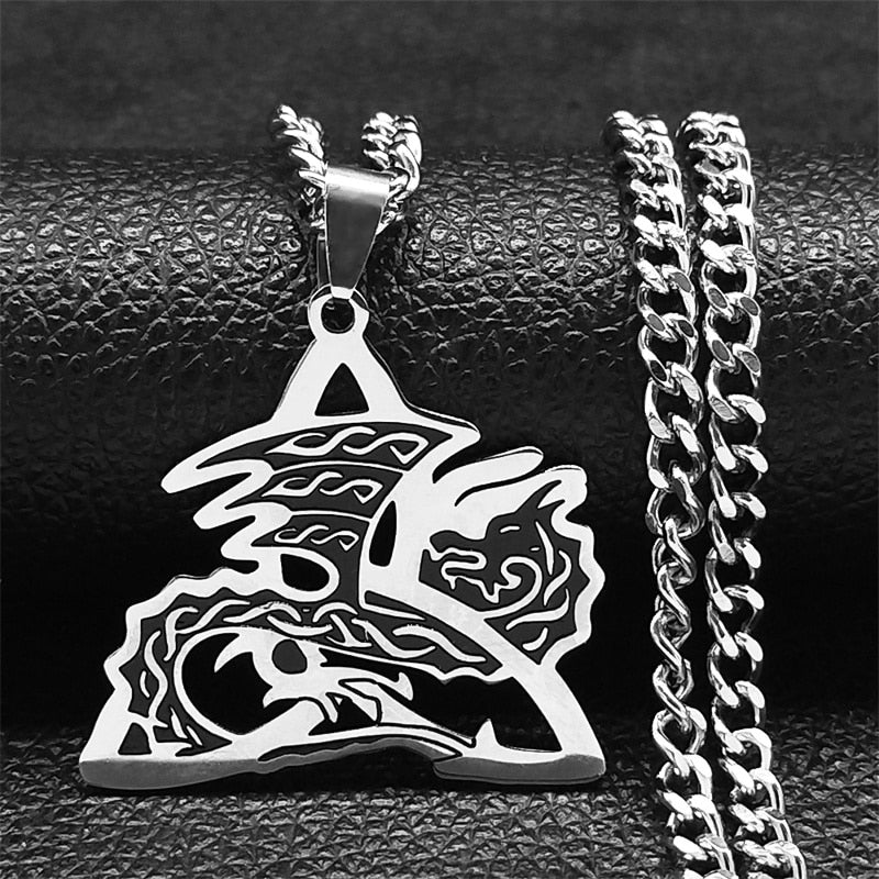 Viking Witch Celtic Knot Pendant Necklace Stainless Steel Men Chain Odin Gothic Necklace Protection Amulet Jewelry nudo de bruj